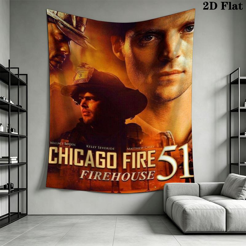 Chicago Fire Wall Tapestry Aesthetic Wall Hanging Printed Fabric Blanket Decorative Tapestries for Bedroom Living Room Home Decor