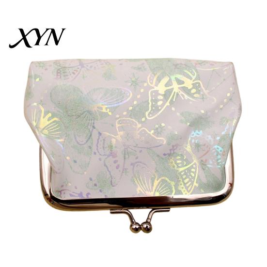 Women Small Coin Organizer Butterfly Print Purse, Change Gradient Kiss Lock Closure Pouch for Coins Cards Cash Elegant