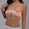 Unique Designs Elegant Pearls Body Jewelry Bra Chain Soft Fabric Decorative Accessory for Bolds Fashionable Statement