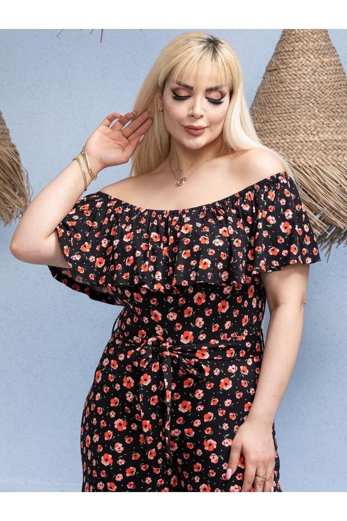 Women's Style Big Size Overalls Plus Size Gathered Madonna Collar Belted Flexible Viscose Jumpsuit