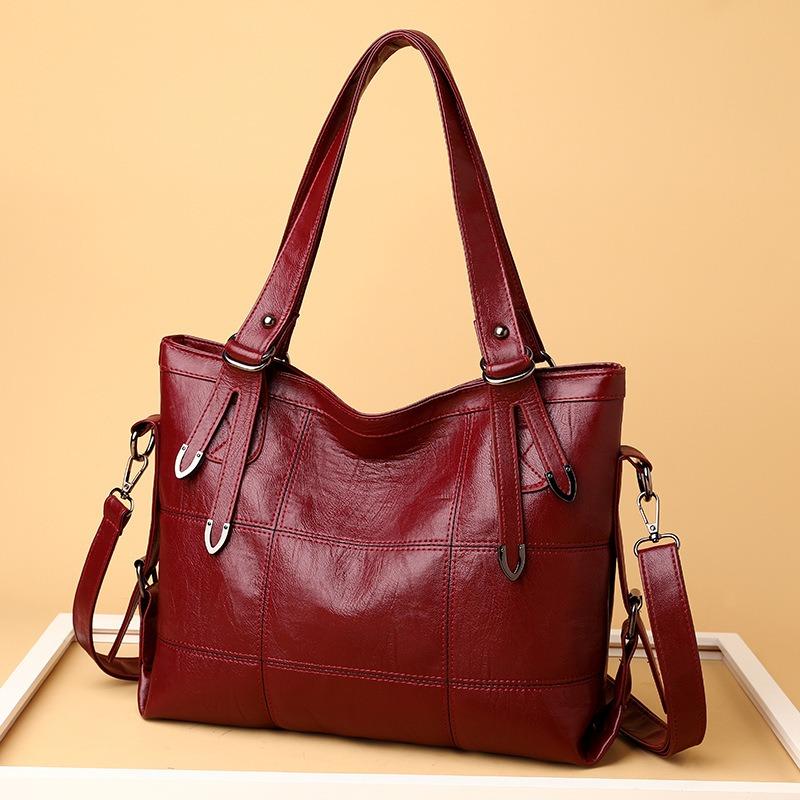 Women New PU Soft Leather Texture Shoulder Bag Large Capacity Fashion Patchwork Handheld Bag Water-Resistant Tote Bag