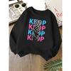 Kids Unisex Crewneck Sweatshirt, Kpop Finger Heart Sarang Korean Letter Repeat Print Soft Fleece Long Sleeve Pullover For Boys Girls Over 4 Years Old