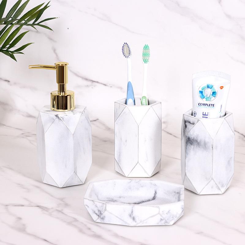 Creative bathroom marble four piece set toothbrush cup soap box hand sanitizer bottle toothbrush cup bathroom set resin