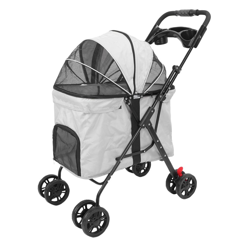 Passeggino Pieghevole per Animali Domestici Rete Traspirante con Tettuccio Apribile in 2 Modi Vassoio Cibo Rimovibile Portabicchieri Passeggino da Viaggio per Gatti Cani Cani Medi Grandi