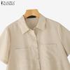 ZANZEA Women Summer Turn Down Collar Short Sleeve Casual Blouse