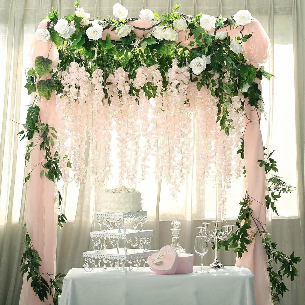 Pack Of 12 Artificial Wisteria Hanging Flowers For Wedding Indoor Outdoor Decoration With Realistic Silk Petals