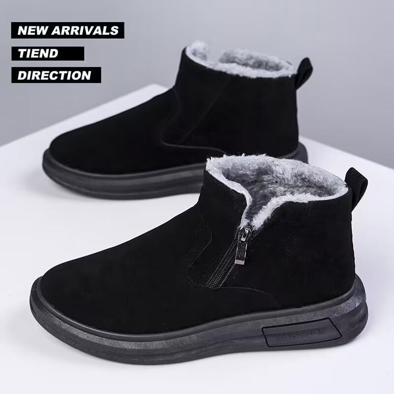 Mens Snow Boots With Fur Warm Winter Boots Man Fluff Comfortable Suede Ankle Boots for Men botas casual hombre
