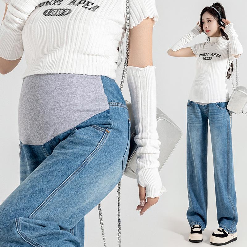 

2026 Spring Maternity High-Waisted Wide-Leg Jeans - Floor-Length, Tummy Support, Loose Fit. 2XL синій