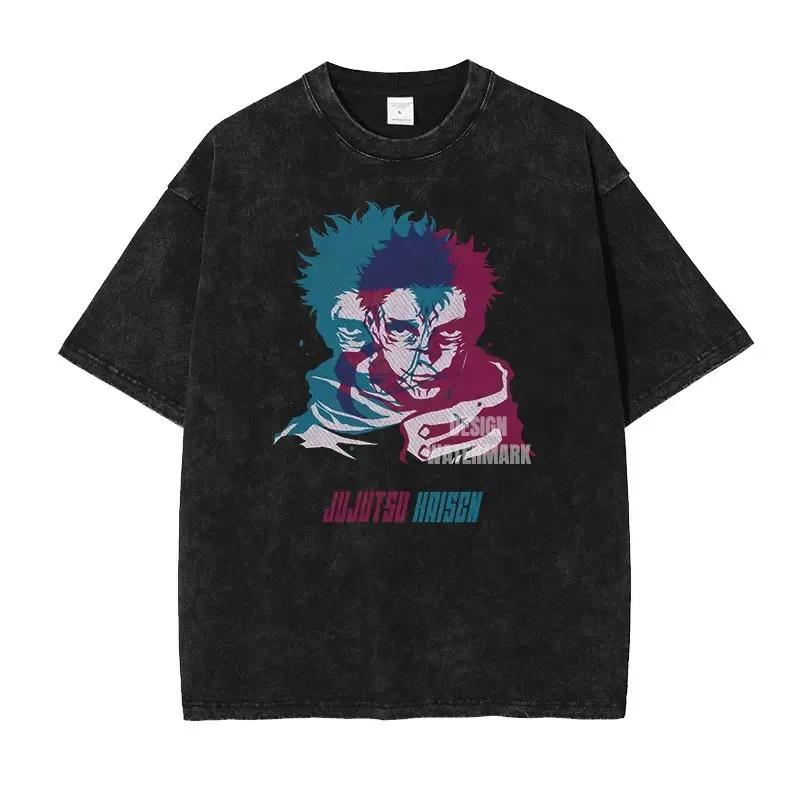 Japan Classic Anime Jujutsu Kaisen Gojo Satoru Geto Suguru Print New T-shirts Men Women Vintage Washed Tees Harajuku Cotton Tops
