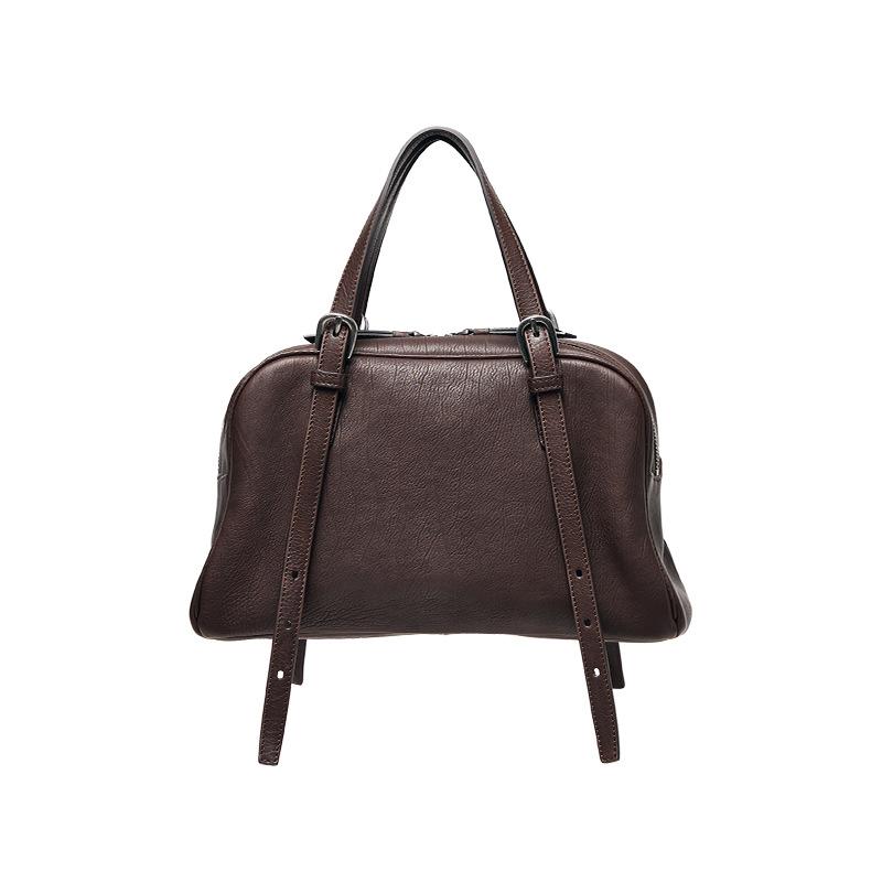 Genuine Vegetable-tanned Leather Bowling Bag for Women, A Retro Commuting Large-capacity Single-shoulder Bag