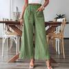 green beige black elastic waist textured wide leg pants with pockets for women
