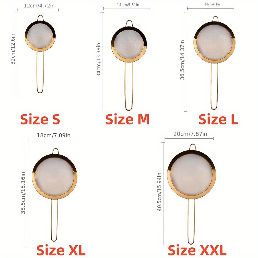 1 stk Rustfritt stål dørslag kjøkken bakeri gull sil med krok oljeskje soyamelk juice rismelk filter mel sikt