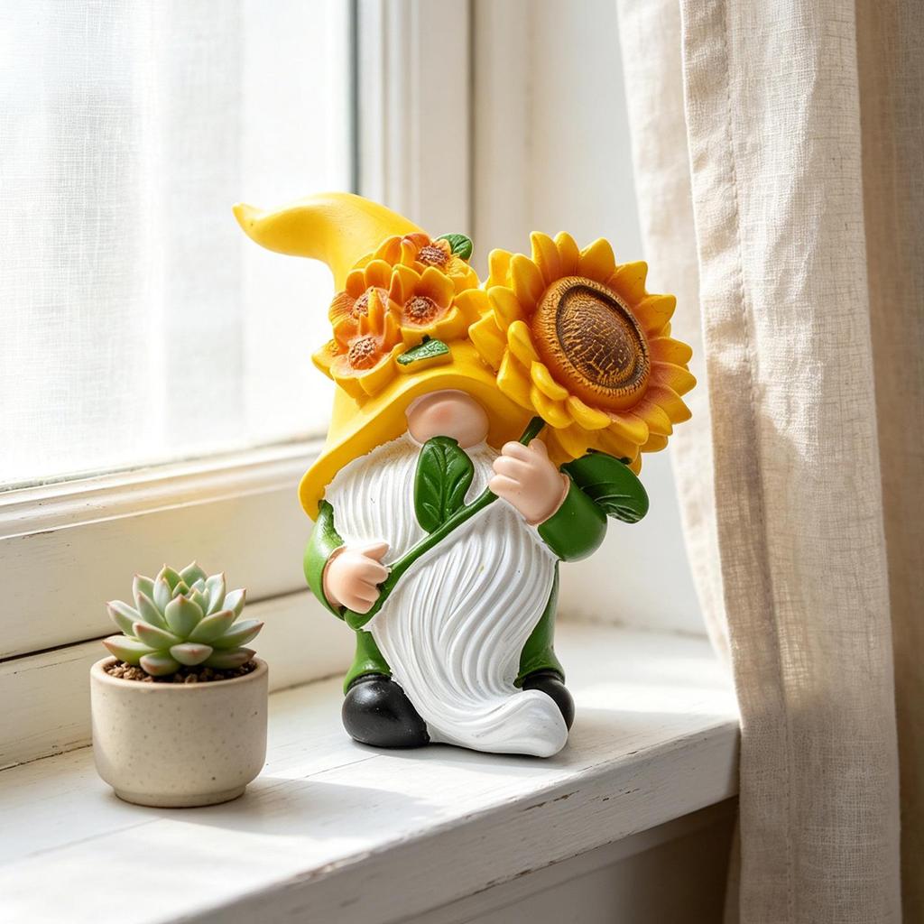 Resin Sunflower Dwarf Ornaments for Garden and Windowsill Decor