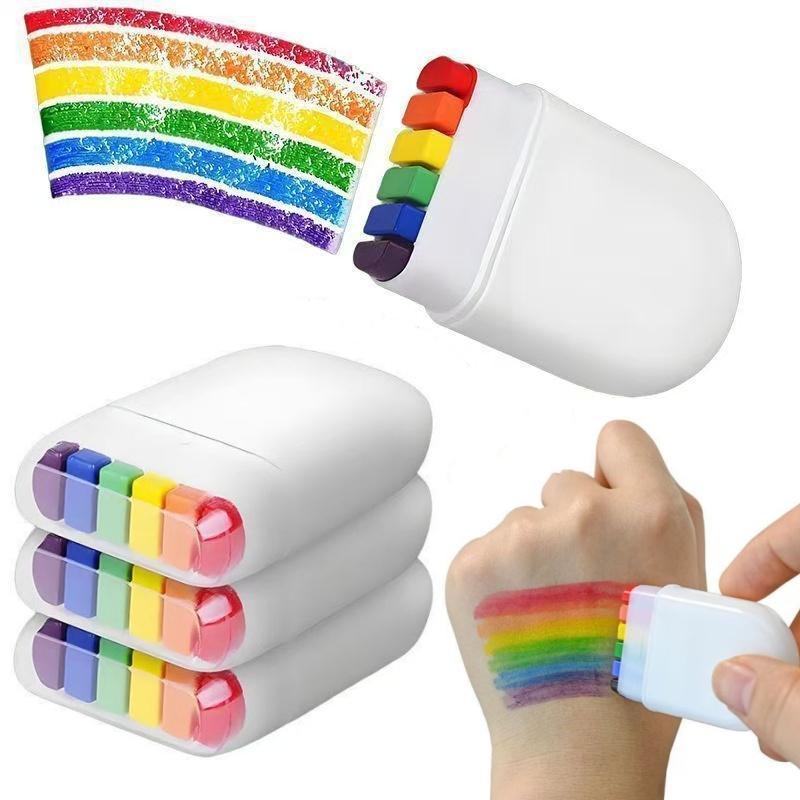 Kids  Childrens Washable Non-toxic Rainbow Drawing Crayon Stick Sport Game Prop Graffiti Toy For Festival Party Performance Adults Event