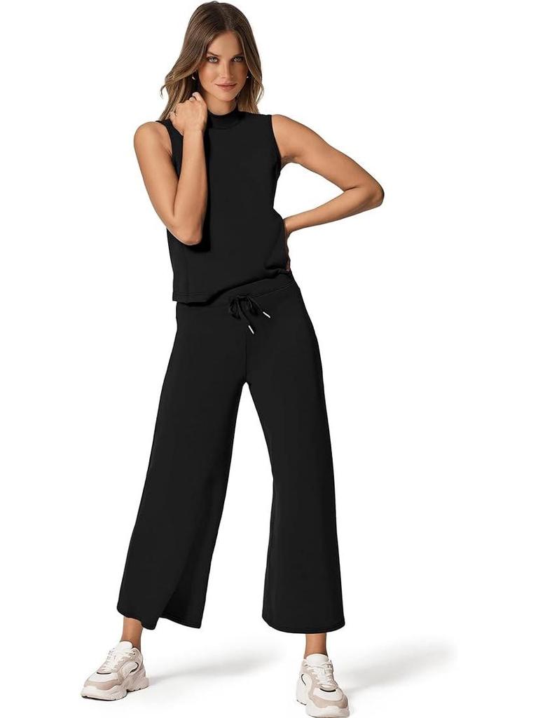 2025 Sommer Mode Einfarbig Ärmelloses Top und Weitbein-Hosen Set