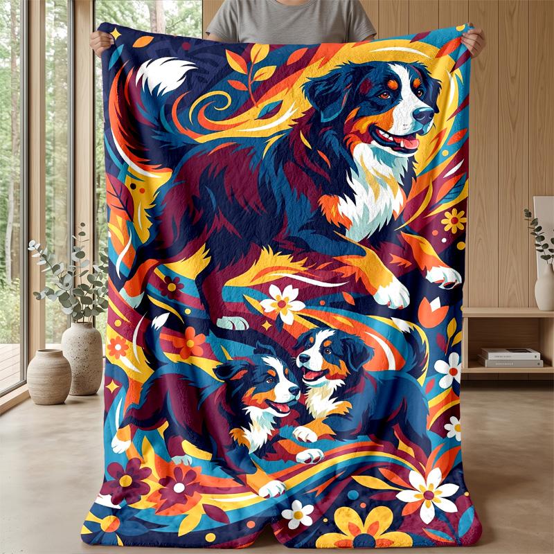 Floral Canine Fantasy Theme blanket Lightweight Warm Flannel Blanket Decorative Throw Blanket for Home Decoration