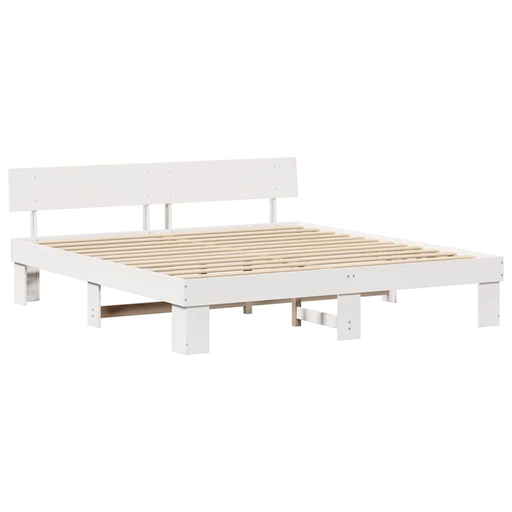 Bed Frame with Headboard White 180 X 200 Cm Solid Pine Wood