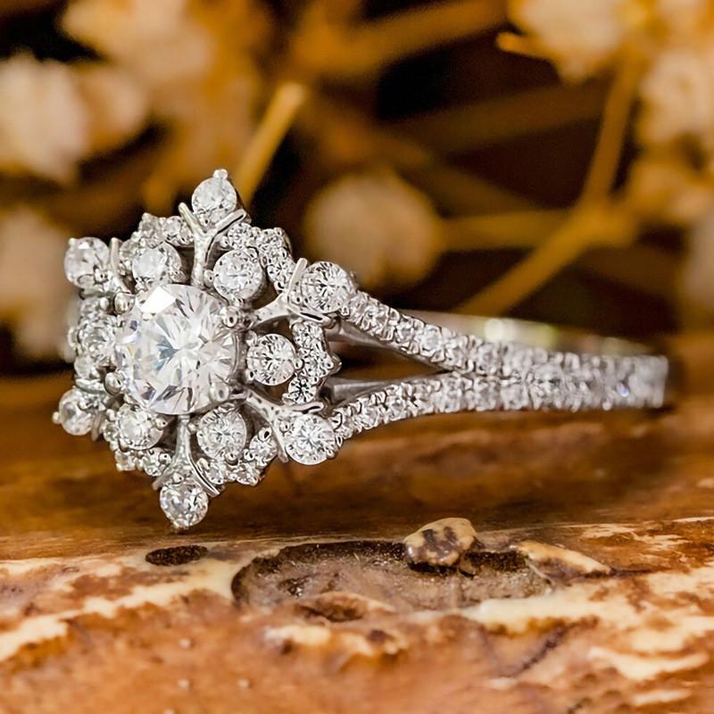 Inele Sterling Rafinate cu Fulgi de Nea pentru Femei, Lux Pavat cu Cristale CZ Strălucitoare, Petrecere de Nuntă pentru Doamnă, Bijuterii Noi