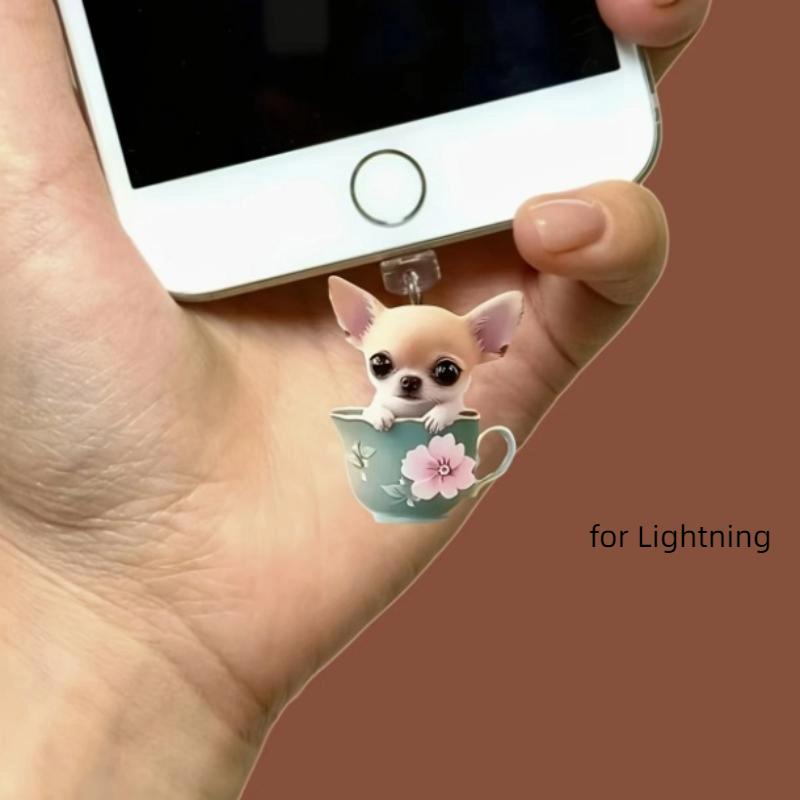 1/3 Stück Niedlicher Chihuahua Acryl Handy Staubschutzanhänger für iPhone, Samsung und Xiaomi