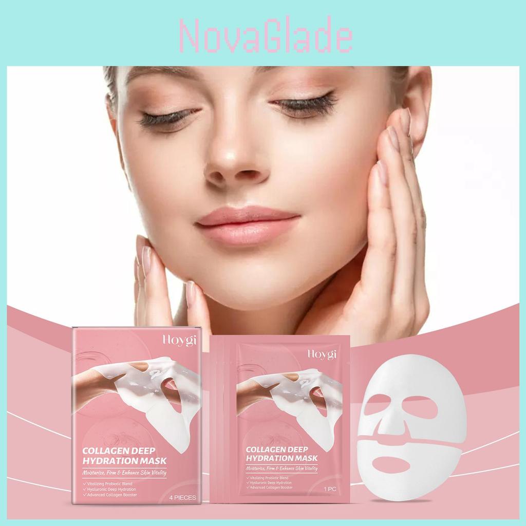 Hoygi Collagen Hydrating Face Mask For Radiant Skin Brightening Moisturizing 4 Pieces