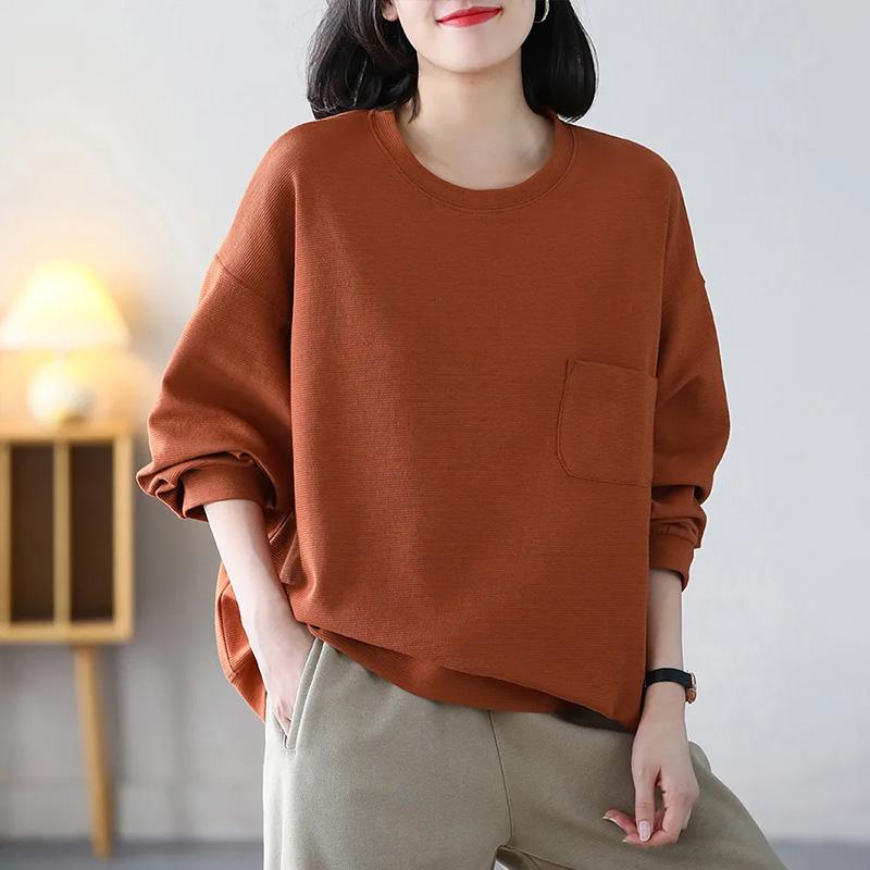 Sweatshirt für Damen Baumwolle Locker Oversized Verdickt Bequem Rundhals Lässiges Pullover-Top Sweatshirt
