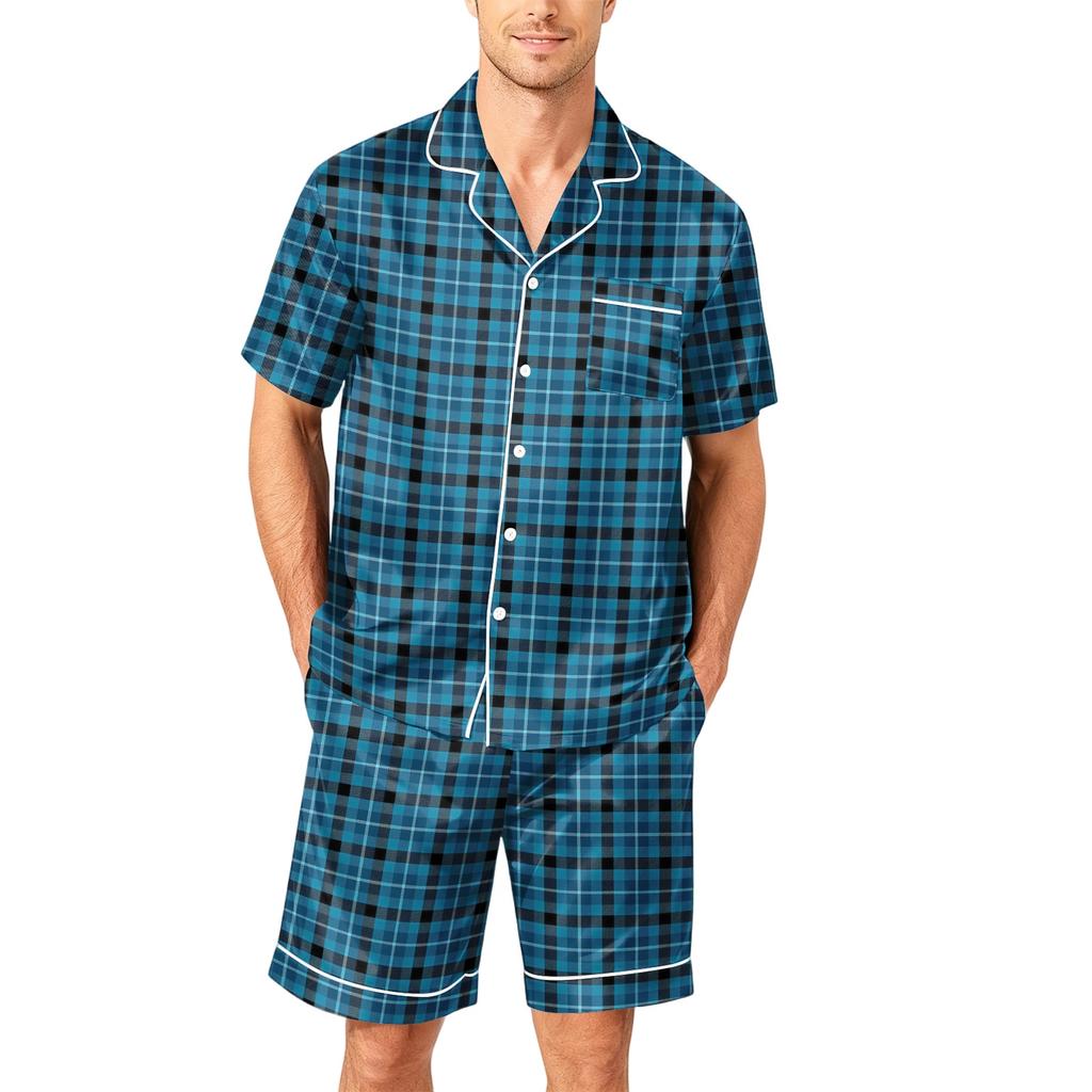 Conjunto de Pijama Masculino de Manga Curta com Botões e Shorts, Roupa Macia, Tamanhos P-XXXXG