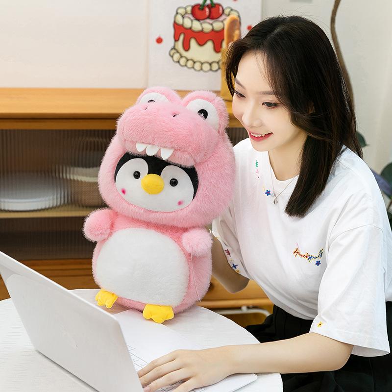 Niedliche Verwandlung Dinosaurier Pinguin Puppe Plüschtier Heilender Hut Hai Frosch Schlafkissen