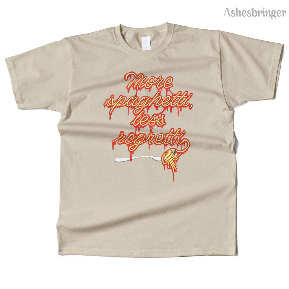 Unisexs Cotton More Spaghetti Less Regretti Graphic High Quality T Shirt Street Casual Style Tee for Unisex and Women