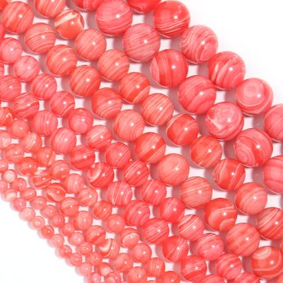 Red Stripe Painting Stone Beads for Jewelry Making Round Loose 4/6/8/10/12 Mm Strand 15'' Necklace Accessories