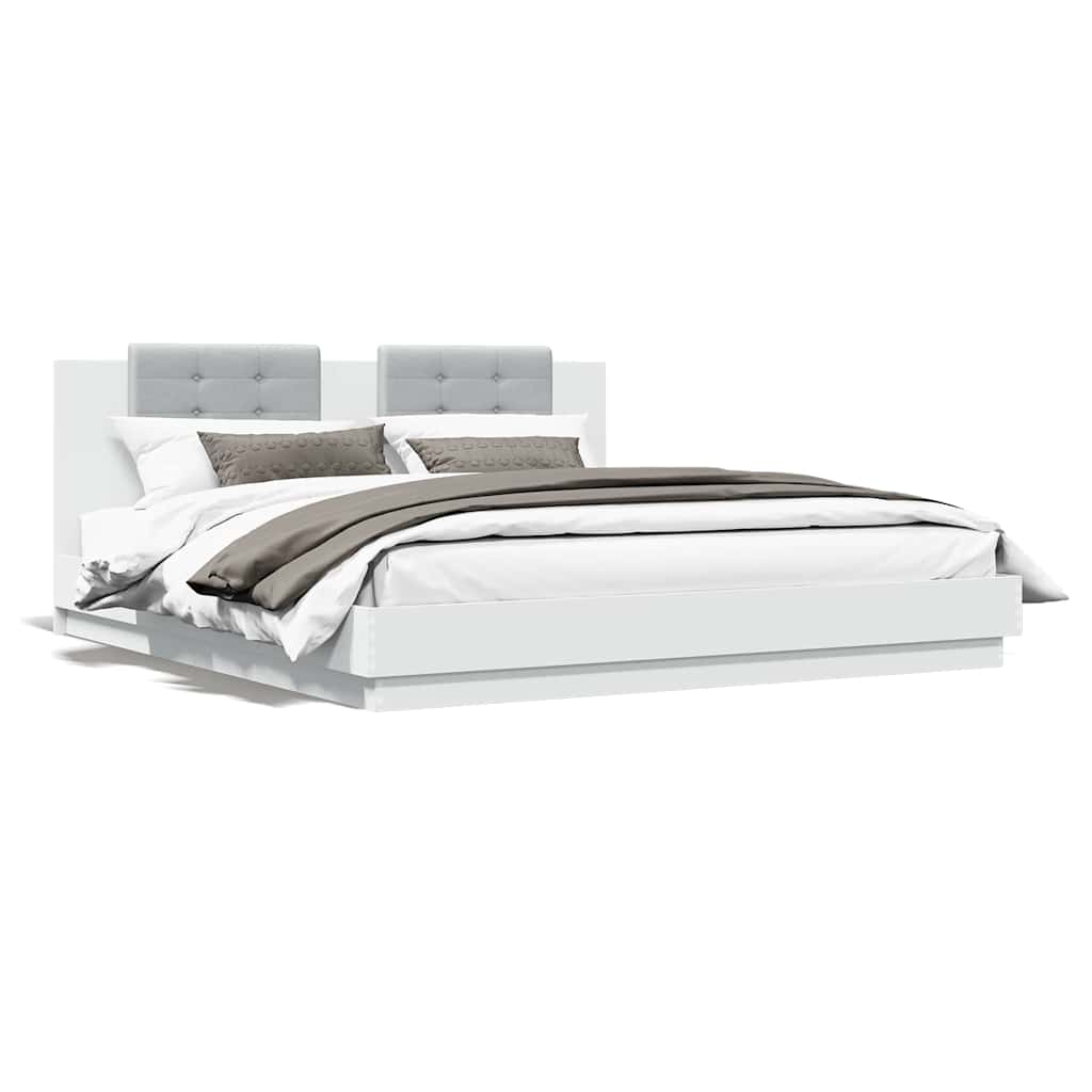 Bed Frame with Headboard and LED Lights White 180 x 200 cm