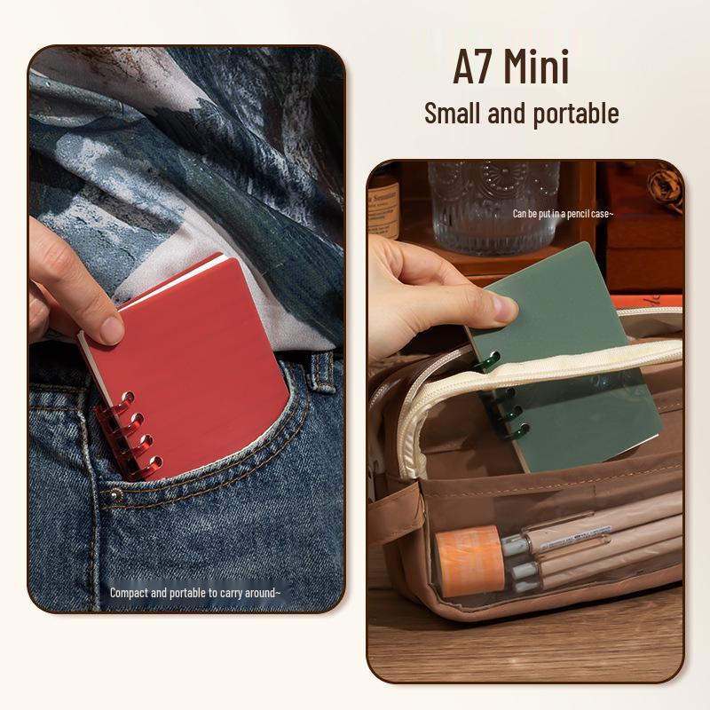 A7 Transparent Minimalist Loose-Leaf Spiral Pocket Notebook, Lined for Single Words