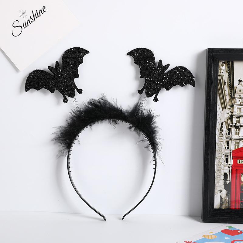 Halloween Devil Horns & Bat Headband with Feathers - Party Decoration