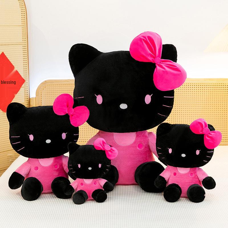 Dreamy KT Cat Doll with Black Floral Skirt - Plush Clip Legs Bedtime Pillow Gift for Girls