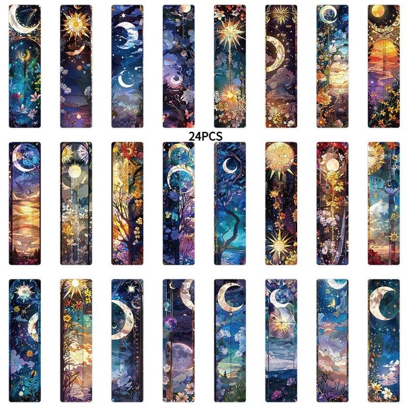 24PCS colored glass style art paper bookmark, student textbook reading book, creative reward, cultural and creative small gift