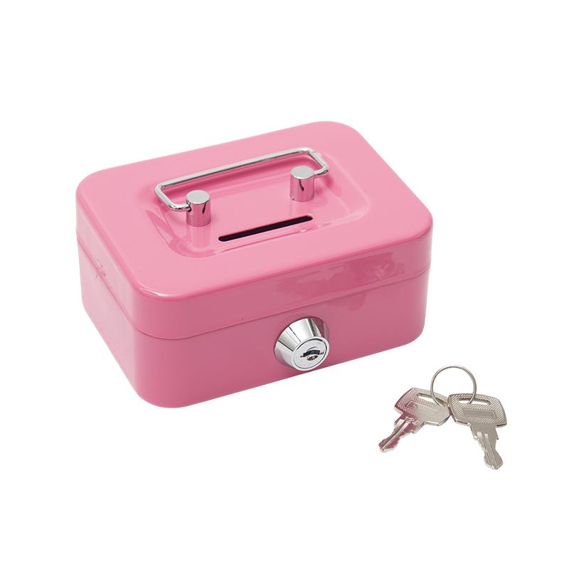 Small Money Box with Key Secure Lock Portable Cash Safe Durable Metal Coin Storage Box for Kids Office School