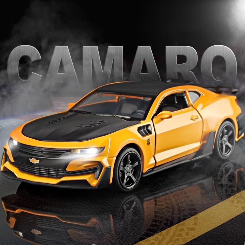 AABKB1 1:24 Chevrolet Camaro Alloy Diecast Metal Bumblebee Sports Car Model Sound & Light Collection Hobby Decorative Birthday Gift Toy