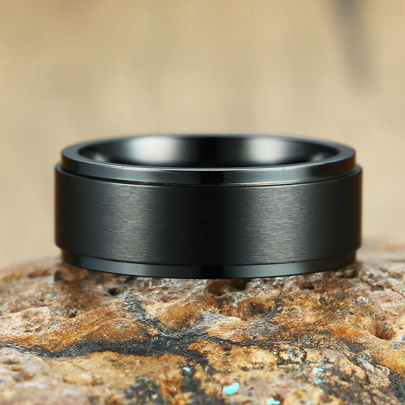 Vnox Personalized Stainless Steel Black Spinner Class Rings for Men 8mm Engraved Wedding Rings Jewelry Simple Customize Gift
