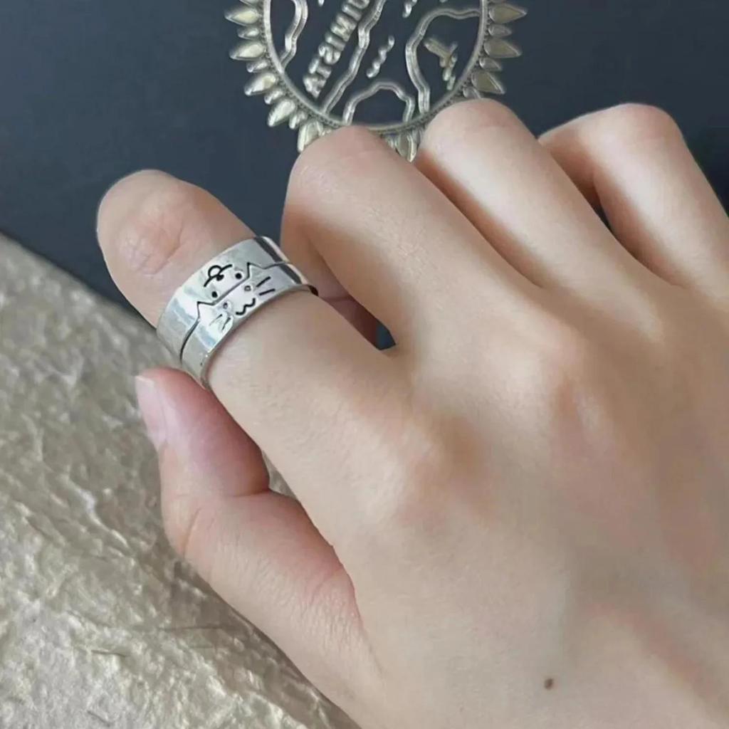 1/2 pezzi Nuovo Anello Coppia Gatto Cane Animale Adorabile per Coppia Fatto a Mano Aperto Regolabile Anelli San Valentino Anelli Gioielli di Moda