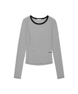 1993STUDIO W Striped Color Block Ribbed Long Sleeve_White