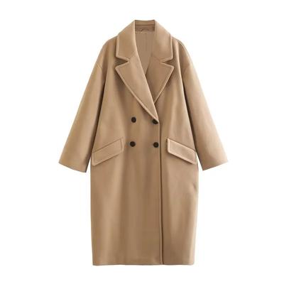 Autumn and Winter New Fashion British Style Plus Long Trench Coat Long Sleeve Coat Solid Color Woolen Coat