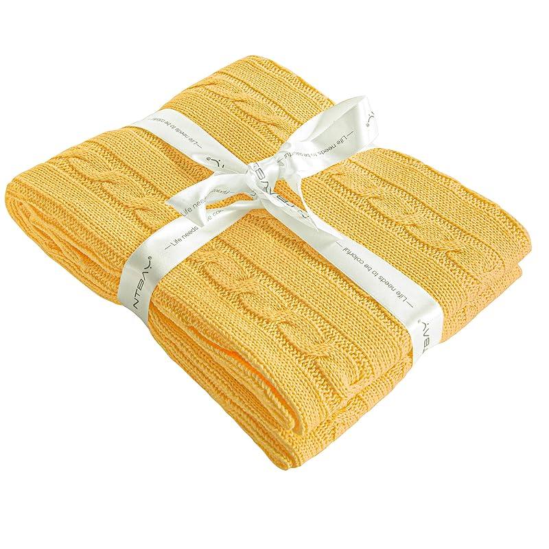 NTBAY 100% Pure Cotton Cable Knit Toddler Blanket, Super Soft Warm Breathable 30x40 Baby Blanket for Crib, Stroller, Nursery, Travel, Newborn, 30x40 30x40 Inch (Pack of 1) жёлтый