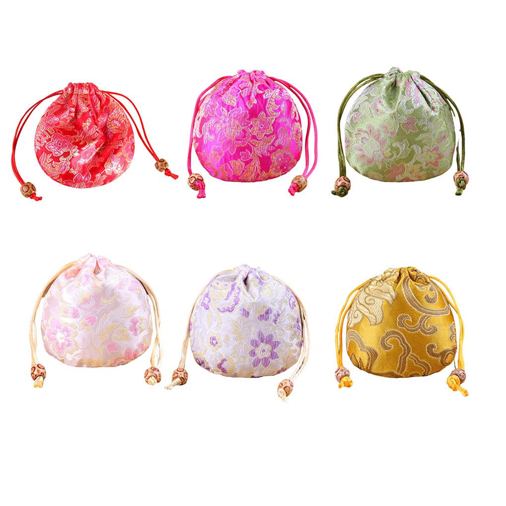Brocade Jewelry Drawstring Bag Portable Leakproof Vintage Chinese Style Flower Pattern Storage Pouch Gift Wrapping