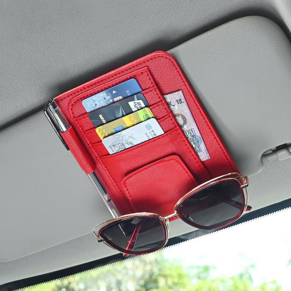 Car Universal Sun Visor Organizer Multi-Pocket Auto Interior Accessories Pocket Organizer Car Document Storage Pouch Pen Holder