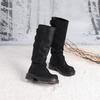 Punktvelours Wüstenstil Langstiefel für Damen, neue Herbst- und Wintersaison, dicker Absatz, dicke Sohle, Retro-braune lange Ritterstiefel