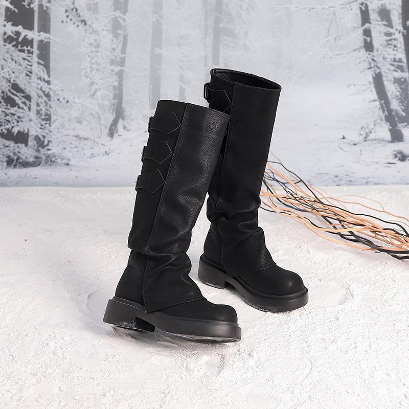 

Spot velvet wasteland wind long boots for women, new autumn and winter thick-heeled thick-soled retro brown long knight boots 40