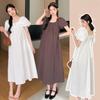 Women Summer White Short Sleeves Cotton Nightwear Simple Round Neck Mid-Calf Loose Nightdress Casual Plus Size Nightgowns New
