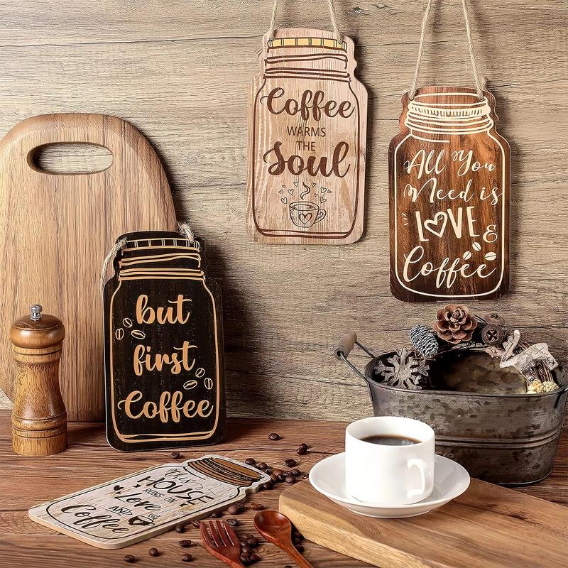 4PCS Vintage Coffee Letter Sign - Rustic Wooden Hanging Plaques for Bar, Restaurant, Kitchen & Farmhouse Wall Decor