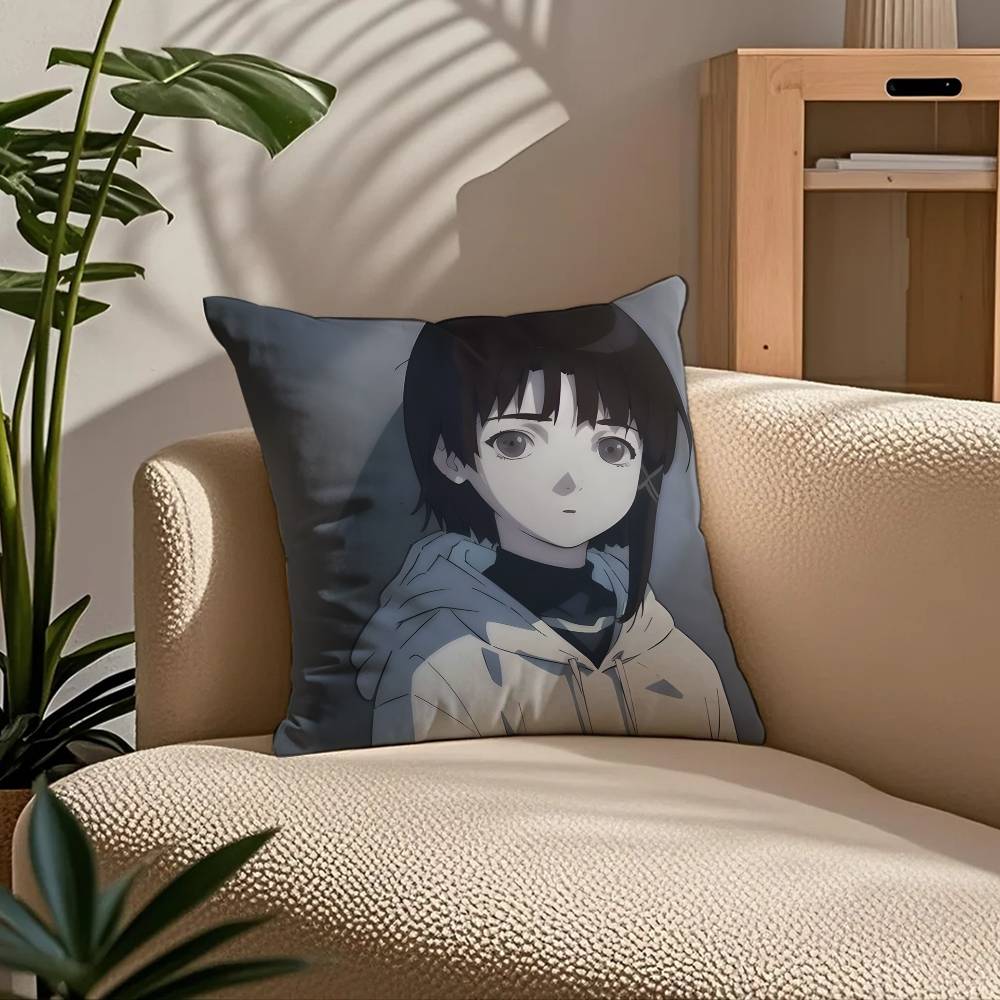 Anime E-Experiments L-Lain Pillow Case Comfort Sofa Bed Silky Elegant Invisible Zipper Custom Decorative Cushion Cover
