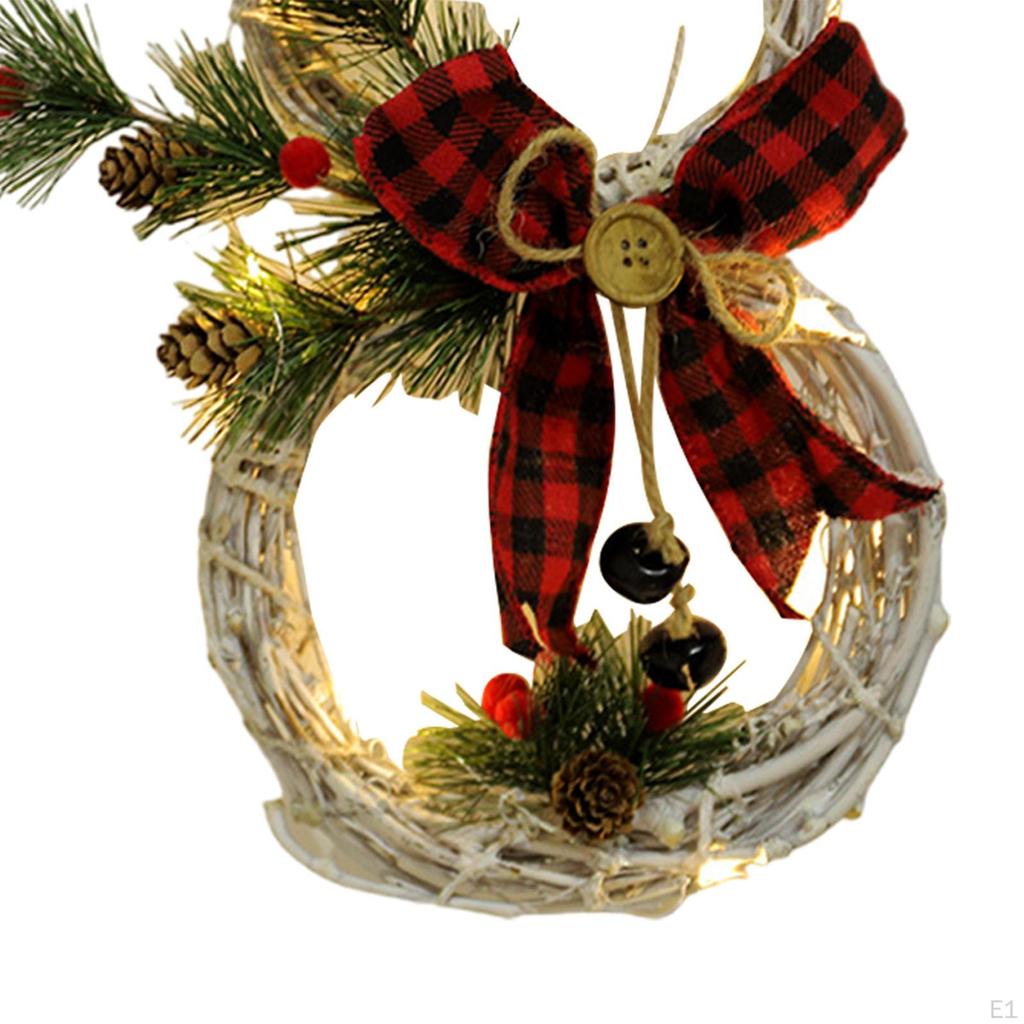 Christmas Wreath with Lights Pine Cone Hanging Ornament Artificial Snowman for