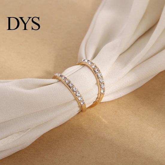 Elegant Scarf Clip Rhinestone Ring, Minimalist Double-Ring Neckerchief Slide, Decorative Durable Clasp Women Wrap Holder for Shirts Scarves Shawls